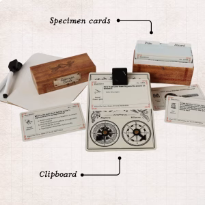 The game anatomy shows the specimen cards and clipboard.